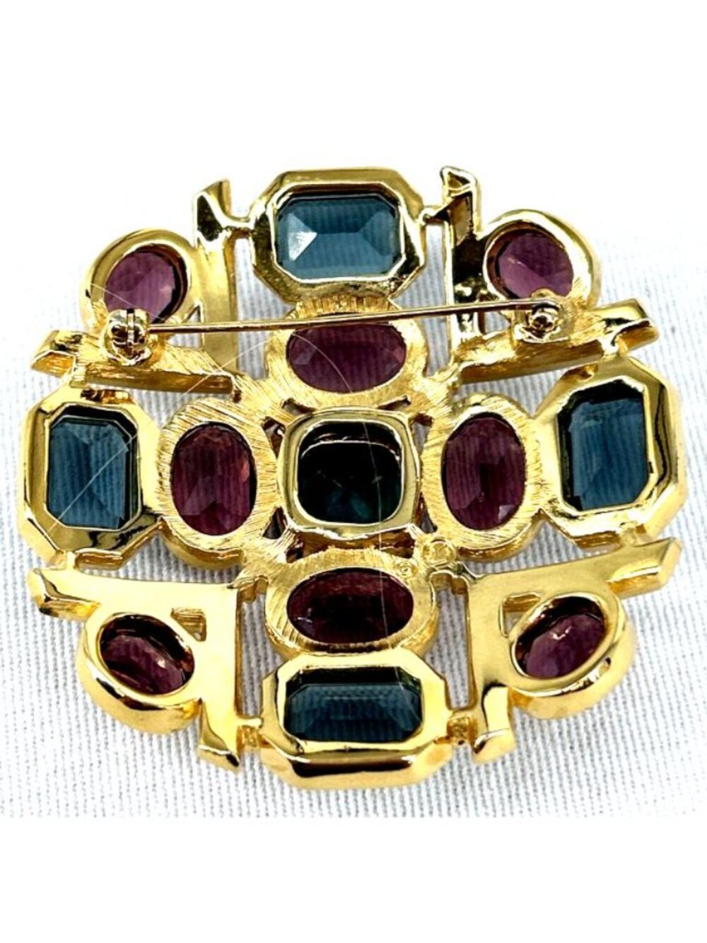 Swarovski Crystal Brooch Multicolored Cushion Cut Baguette Pave 2.5" - Picture 3 of 5